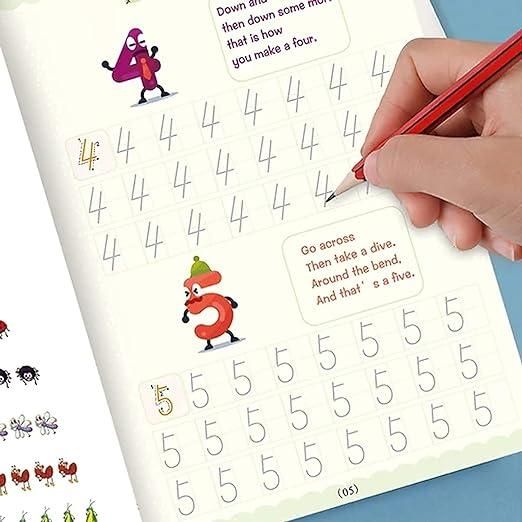 Magic Practice Copybook for Kids – 4-in-1 Reusable Handwriting Book Set with Magic Pen (Alphabet, Numbers, Math & Drawing)