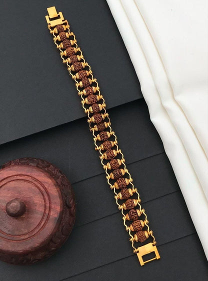Gold Plated Modern Rudraksha Bracelet | 5 Mukhi Rudraksha Beads | Natural And Certfied Spiritual Bracelet | 10,000 SALE IN 24 HOURS