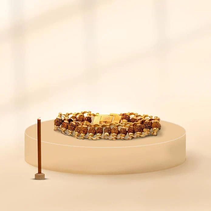Gold Plated Modern Rudraksha Bracelet | 5 Mukhi Rudraksha Beads | Natural And Certfied Spiritual Bracelet | 10,000 SALE IN 24 HOURS