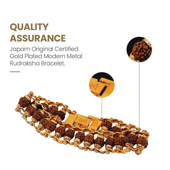 Gold Plated Modern Rudraksha Bracelet | 5 Mukhi Rudraksha Beads | Natural And Certfied Spiritual Bracelet | 10,000 SALE IN 24 HOURS