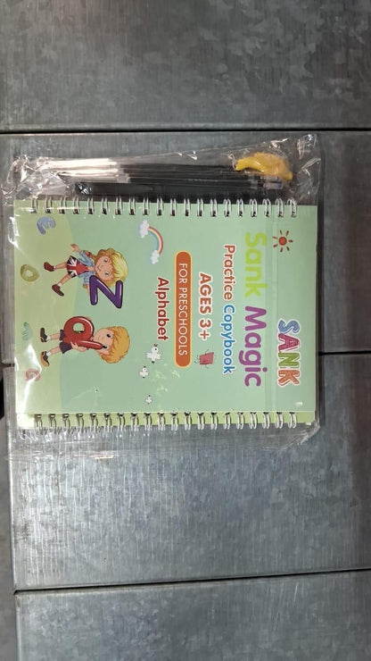 Magic Practice Copybook for Kids – 4-in-1 Reusable Handwriting Book Set with Magic Pen (Alphabet, Numbers, Math & Drawing)