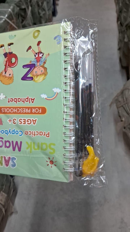 Magic Practice Copybook for Kids – 4-in-1 Reusable Handwriting Book Set with Magic Pen (Alphabet, Numbers, Math & Drawing)