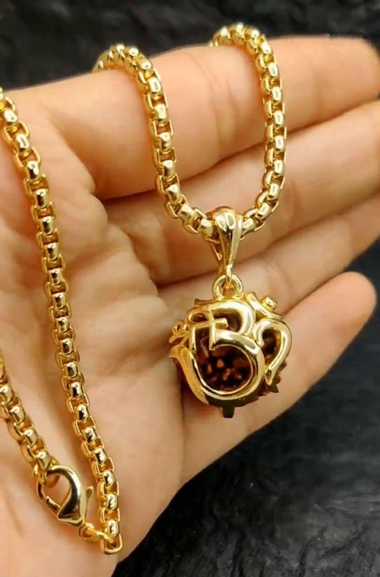 Gold Plated Shree Om Rudraksha Mala | Om Rudraksha Pendant With Chain