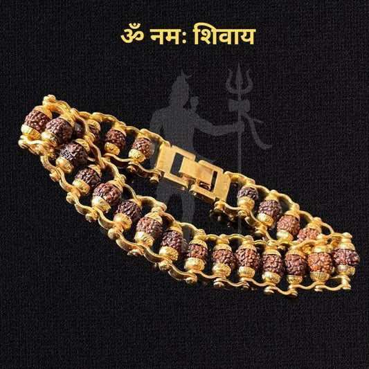Gold Plated Modern Rudraksha Bracelet | 5 Mukhi Rudraksha Beads | Natural And Certfied Spiritual Bracelet | 10,000 SALE IN 24 HOURS