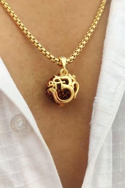 Gold Plated Shree Om Rudraksha Mala | Om Rudraksha Pendant With Chain