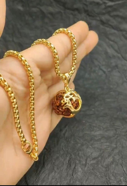 Gold Plated Shree Om Rudraksha Mala | Om Rudraksha Pendant With Chain