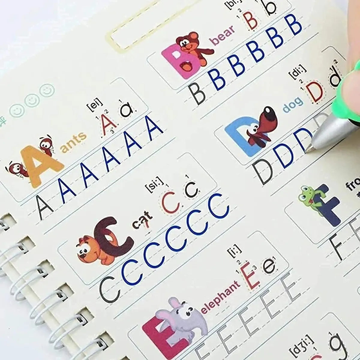 Magic Practice Copybook for Kids – 4-in-1 Reusable Handwriting Book Set with Magic Pen (Alphabet, Numbers, Math & Drawing)