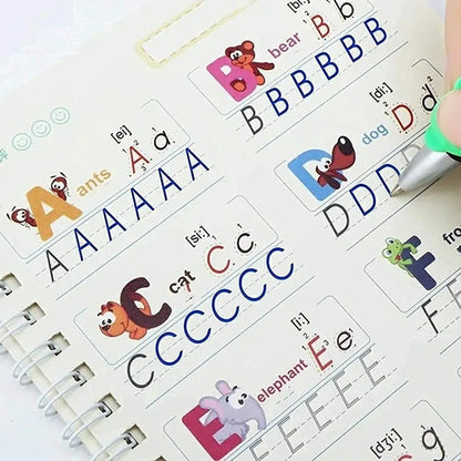 Magic Practice Copybook for Kids – 4-in-1 Reusable Handwriting Book Set with Magic Pen (Alphabet, Numbers, Math & Drawing)