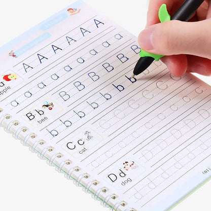 Magic Practice Copybook for Kids – 4-in-1 Reusable Handwriting Book Set with Magic Pen (Alphabet, Numbers, Math & Drawing)