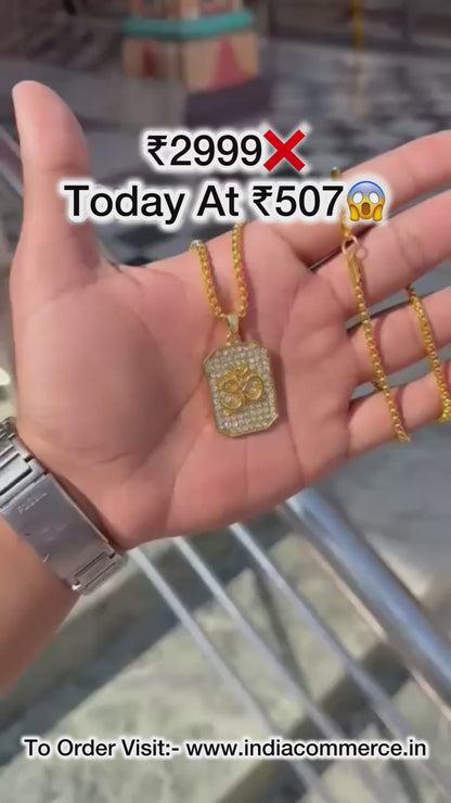 Gold Plated Om Diamond Pendant and Chain